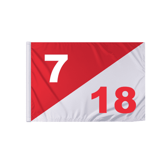 Promopatriot 14x20 inch Diagonal Red White Golf Flag Dual Numbers 7 18 - Lightweight Nylon Semaphore Tubed Lock Styled Golf Flags