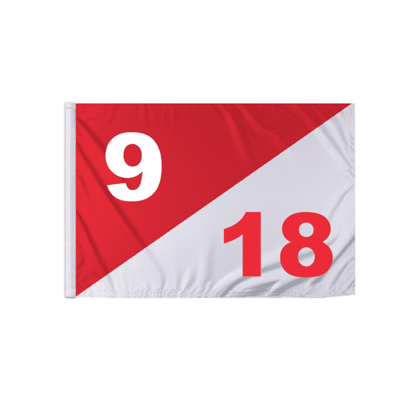 Promopatriot 14x20 inch Diagonal Red White Golf Flag Dual Numbers 9 18 - Lightweight Nylon Semaphore Tubed Lock Styled Golf Flags