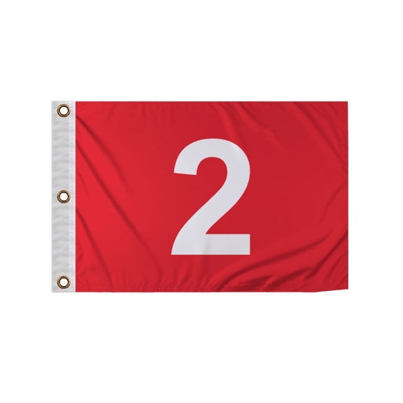 Promopatriot 14x20 inch Mini Golf Flags with Brass Grommets No 2, Red with White Numbers, Mini Putting Green Flags for Yard, 200D Nylon Mini Golf Flag, Canvas Header Stitched Borders