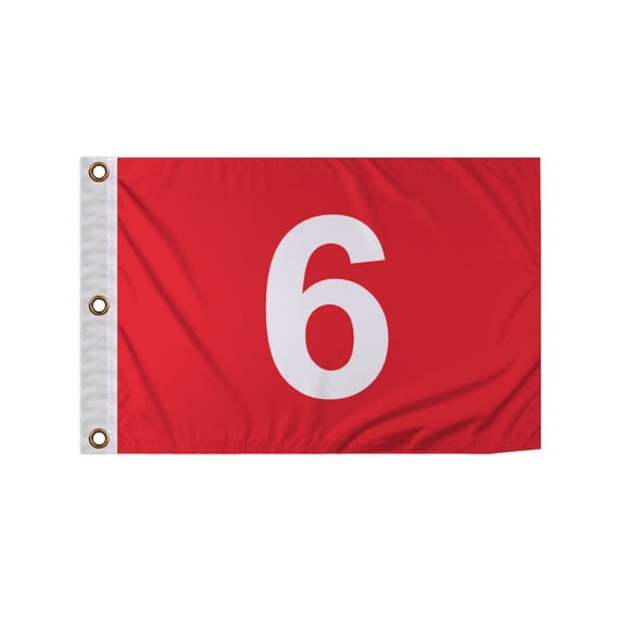Promopatriot 14x20 inch Mini Golf Flags with Brass Grommets No 6, Red with White Numbers, Mini Putting Green Flags for Yard, 200D Nylon Mini Golf Flag, Canvas Header Stitched Borders