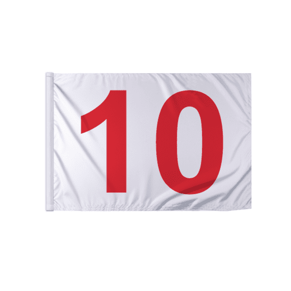 Promopatriot 14x20 inch Numbered Golf Flag with Tube Inserted Numbered# 10, Red Text On White Background, 200D Nylon Mini Pin Flags, 14"x7/8" dia Tube