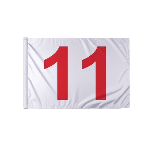 Promopatriot 14x20 inch Numbered Golf Flag with Tube Inserted Numbered# 11, Red Text On White Background, Mini Putting Green Flags for Yard, 200D Nylon Mini Pin Flags, 14"x7/8" dia Tube