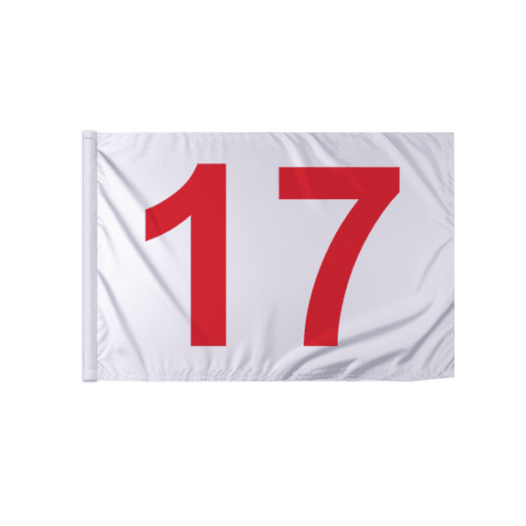 Promopatriot 14x20 inch Numbered Golf Flag with Tube Inserted Numbered# 17, Red Text On White Background, Mini Putting Green Flags for Yard, 200D Nylon Mini Pin Flags, 14"x7/8" dia Tube