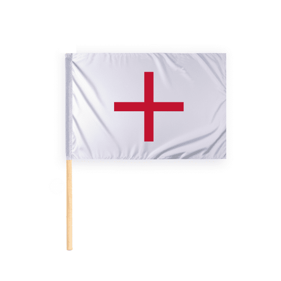 Promopatriot Ambulance Motorcycle Racing Stick Flag 30x30 inch - Mounted on 36 inch Natural Wood Pole - 200D Nylon - White with Red Cross Large Bike Racing Flag