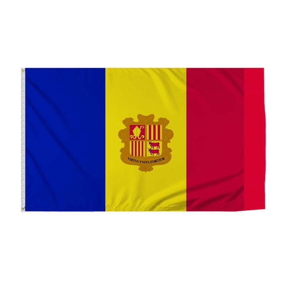 Promopatriot Andorra with Seal Country Flag 8x12 ft - 200D Nylon - Rope Thimble & 1 Brass Grommet - Fade Proof Outdoor Long Lasting All Weather Flag