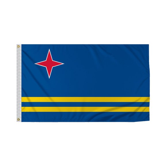 Promopatriot Aruba National Flag 3x5 ft Polyester Double Stitched Edges Polyester Header Metal Grommets Fade Resistant & Vivid Colors Indoor