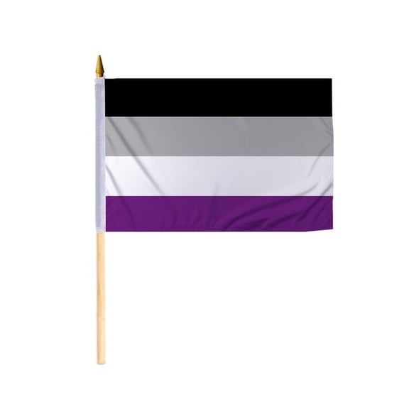 Promopatriot Asexual Pride Stick Flag 12x18 inch Stick Flag Sewn Edges Fade Resistant Polyester Handheld 24" Wood Stick Flag