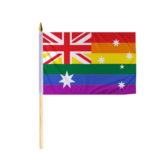 Promopatriot Australia Pride Stick Flag 12x18 inch Stick Flag Sewn Edges Fade Resistant Polyester Handheld 24" Wood Stick Flag