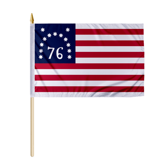 Promopatriot Bennington 76 Stick Flag 12" x 18" Polyester with 24" Wooden Staff Handheld Flag