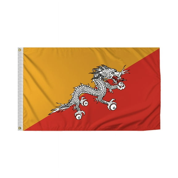 Promopatriot Bhutan Country Flag 3x5 Ft Outdoor Nylon Double Stitched Edges Canvas Header Brass Grommets 3'x5' Bhutan