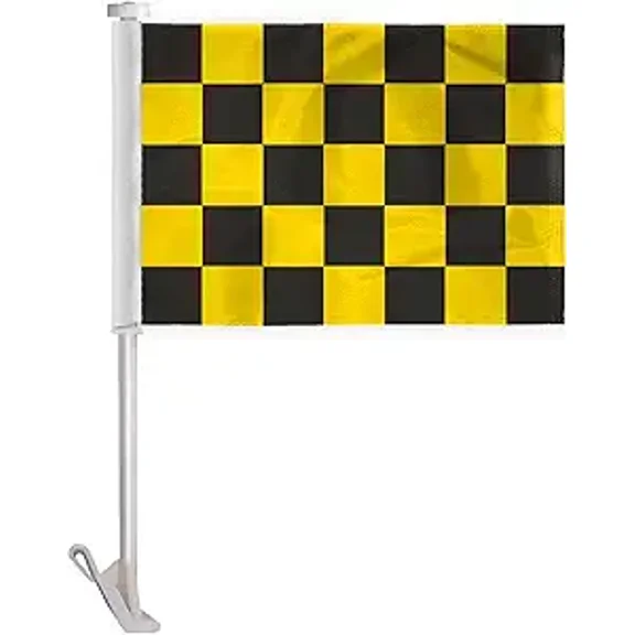 Promopatriot Black Yellow Checkered Car Flag 10.5x15 inch Polyester 19" Window Pole