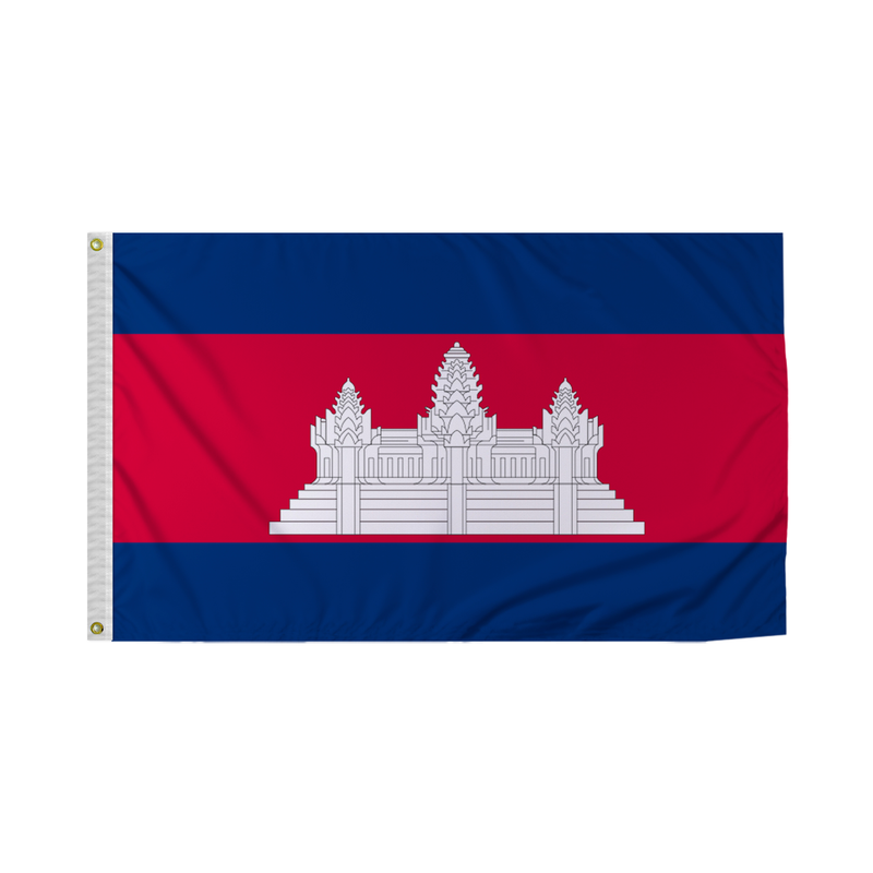 Promopatriot Cambodia Country Flag 3x5 Ft Outdoor Nylon Double Stitched Edges Canvas Header Brass Grommets 3'x5' Cambodia