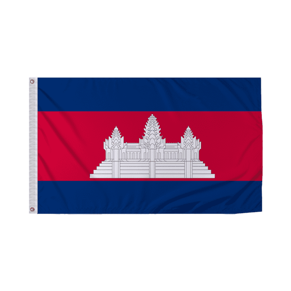 Promopatriot Cambodia National Flag 3x5 ft Polyester Double Stitched Edges Polyester Header Metal Grommets Fade Resistant & Vivid Colors Indoor