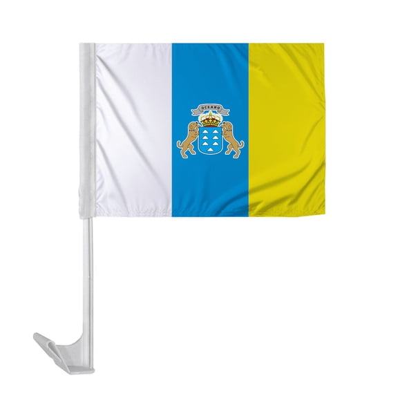 Promopatriot Canary Islands with Seal Car National Flag 12x16 inch Economy Polyester Fabric Double Stitched 17" Plastic Flexible Pole