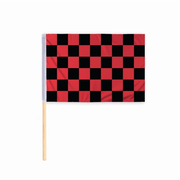 Promopatriot Checkered Racing Flag Black Red 30x30 inch 200D Nylon on 36" Wood Pole