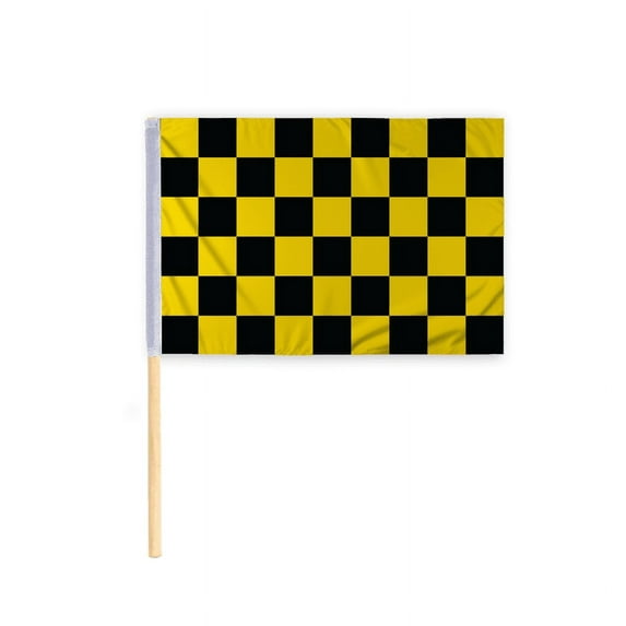 Promopatriot Checkered Racing Flag Black Yellow 30x30 inch 200D Nylon on 36" Wood Pole