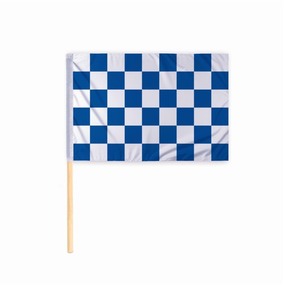 Promopatriot Checkered Racing Flags Blue White Pattern - 30x30 inch - 200D Nylon - Mounted on 5/8 dia x 36 inch Natural Wood Pole