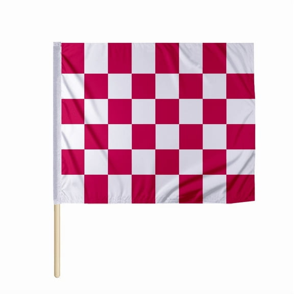 Promopatriot Checkered Racing Flags Pink White Pattern - 24x30 inch - Printed Single Sided on 200D Nylon - Mounted on 5/8 dia x 30 inch Natural Wood Pole