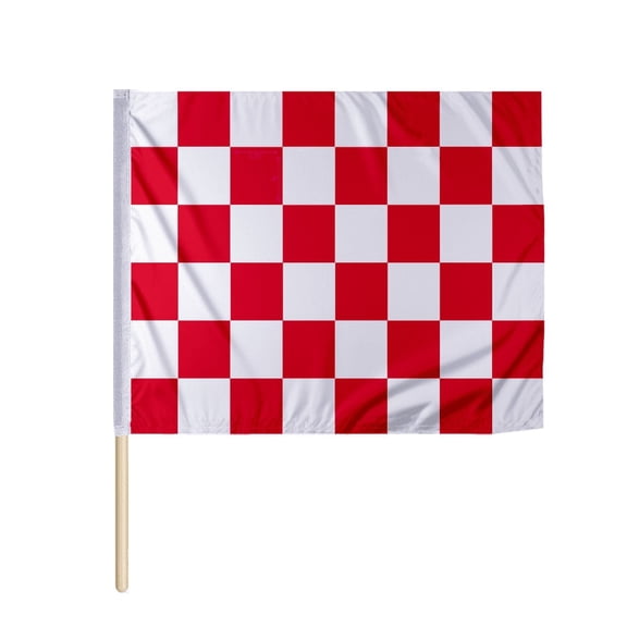 PromoPatriot Red White Checkered Racing Flag 24x30 inch Nylon Mounted on 30" Wood Pole