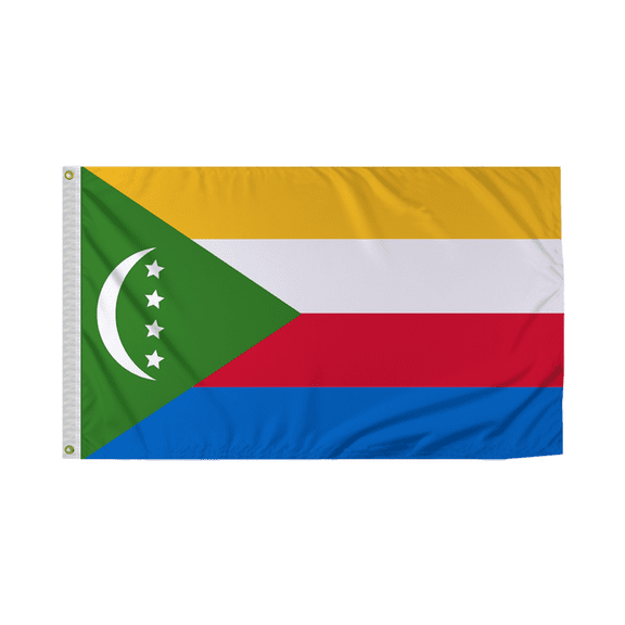 Promopatriot Comoros National Flag 3x5 ft Polyester Double Stitched Edges Polyester Header Metal Grommets Fade Resistant & Vivid Colors Indoor