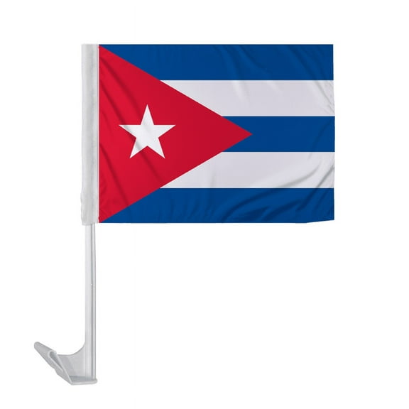Promopatriot Cuba Car National Flag 12x16 inch Economy Polyester Fabric Double Stitched 17" Plastic Flexible Pole