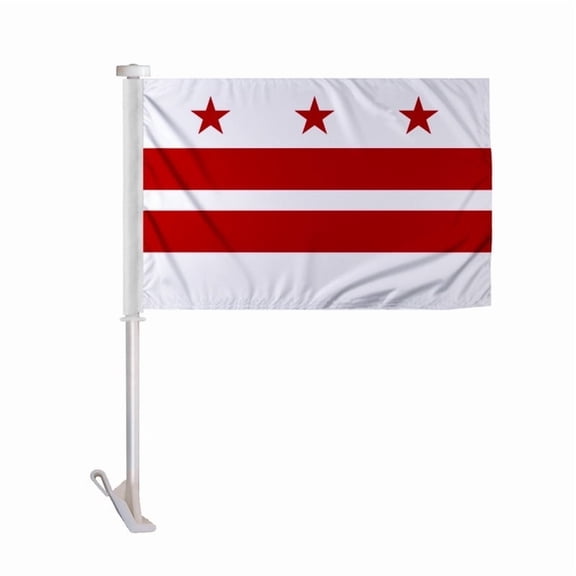 Promopatriot District of Columbia Car Window Flag 10.5x15 inch Double Side Printed Wrap Knitted Polyester 19" White Plastic Unbreakable Pole