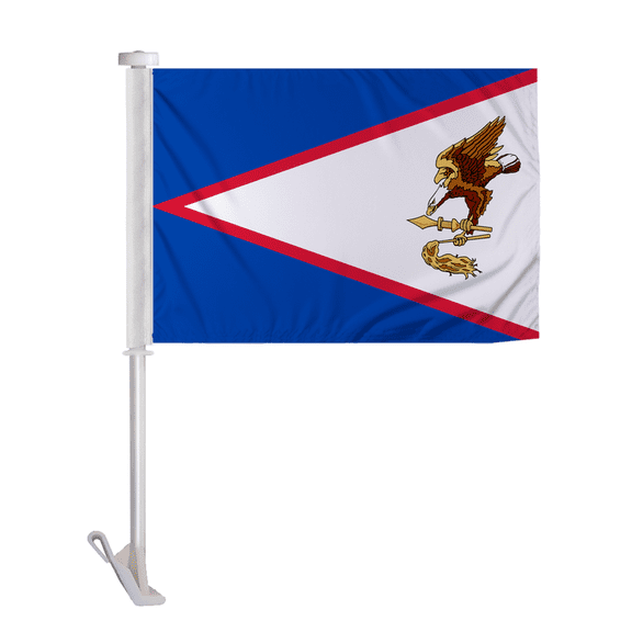 Promopatriot Double Sided American Samoa Car Flag 10.5x15 inch Premium Super Knit Polyester Fabric Double Stitched 19" Plastic Unbreakable Stiff Pole