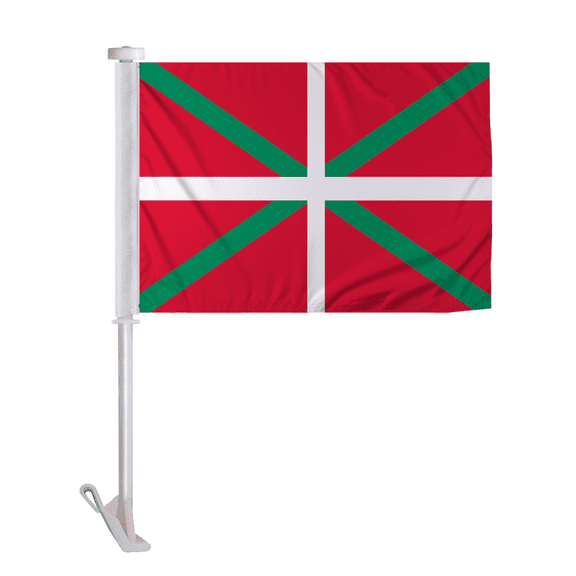 Promopatriot Double Sided Basque Lands Car Flag 10.5x15 inch Premium Super Knit Polyester Fabric Double Stitched 19" Plastic Unbreakable Stiff Pole
