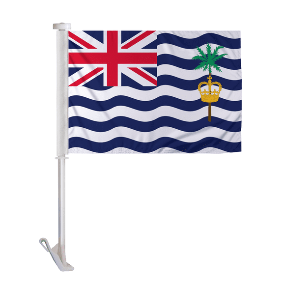 Promopatriot Double Sided British Indian Ocean Territories Car Flag 10.5x15 inch Premium Super Knit Polyester Fabric Double Stitched 19" Plastic Unbreakable Stiff Pole