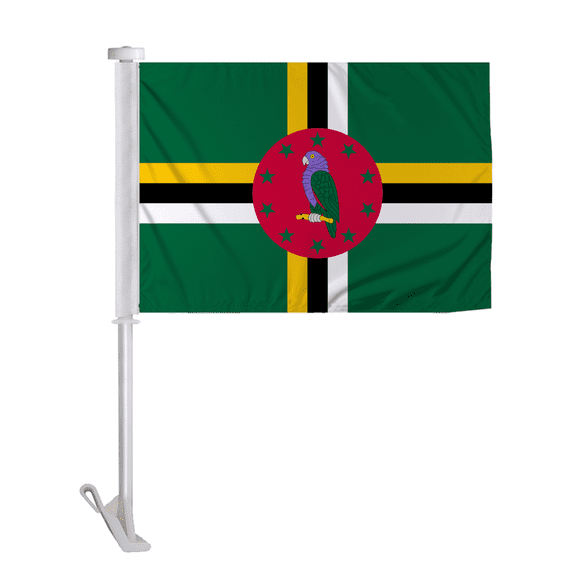 Promopatriot Double Sided Dominica Car Flag 10.5x15 inch Premium Super Knit Polyester Fabric Double Stitched 19" Plastic Unbreakable Stiff Pole