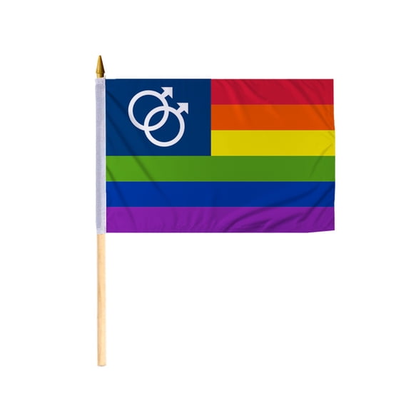 Promopatriot Double USA Mars Pride Stick Flag 12x18 inch Stick Flag Sewn Edges Fade Resistant Polyester Handheld 24" Wood Stick Flag