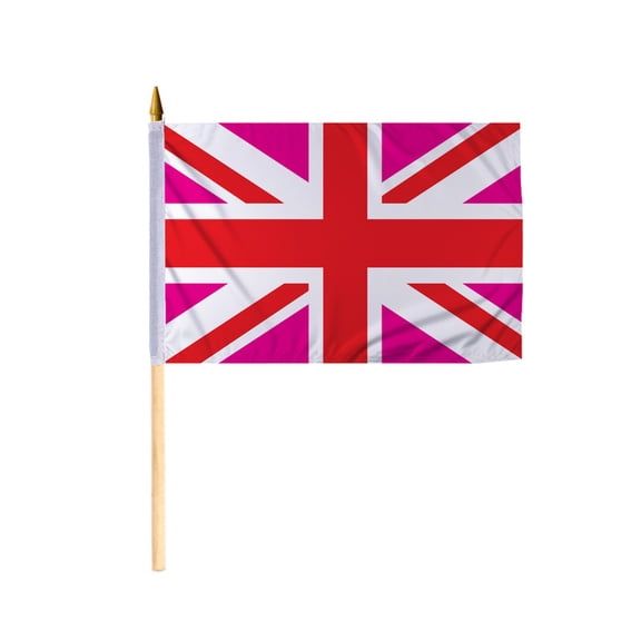 Promopatriot England Pink Pride Stick Flag 12x18 inch Stick Flag Sewn Edges Fade Resistant Polyester Handheld 24" Wood Stick Flag