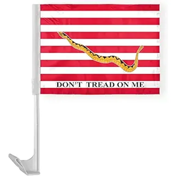 Promopatriot First Navy Jack Car Flag 12" x 16" Polyester with Sewn Edges and 17" Plastic Pole