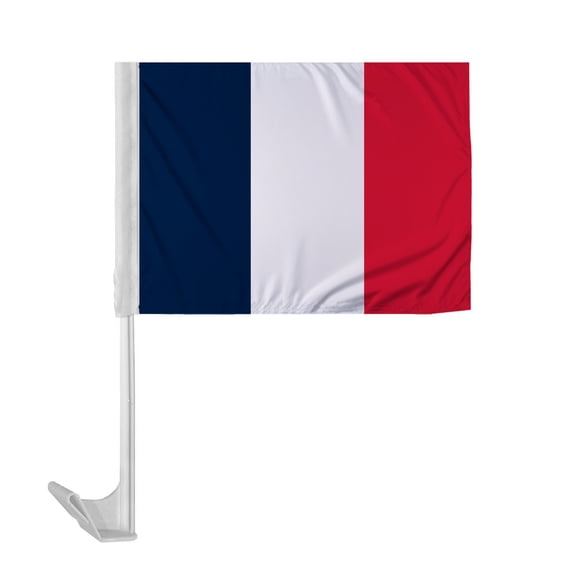 Promopatriot France Car National Flag 12x16 inch Economy Polyester Fabric Double Stitched 17" Plastic Flexible Pole