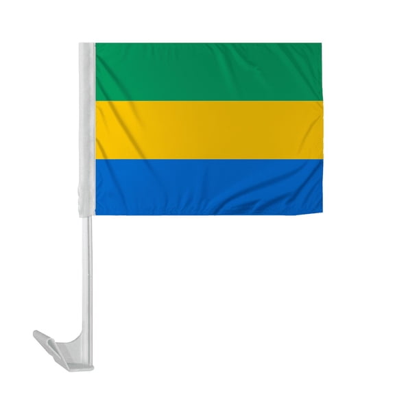 Promopatriot Gabon Car National Flag 12x16 inch Economy Polyester Fabric Double Stitched 17" Plastic Flexible Pole