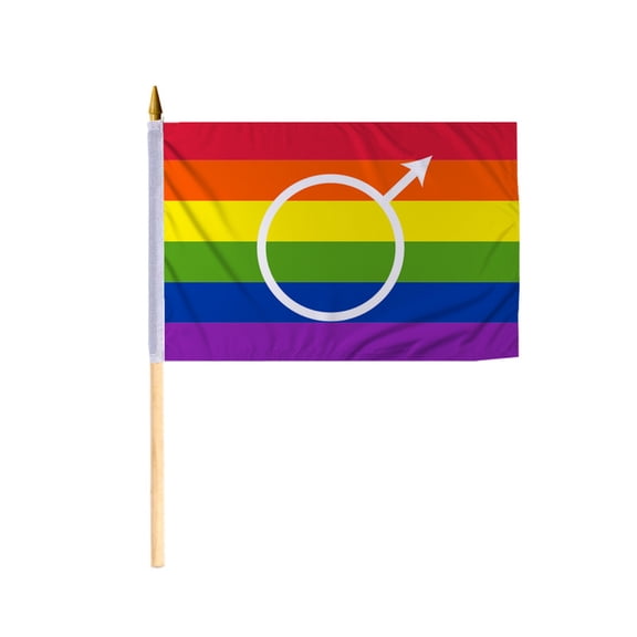 Promopatriot Gay Pride Stick Flag 12x18 inch Stick Flag Sewn Edges Fade Resistant Polyester Handheld 24" Wood Stick Flag