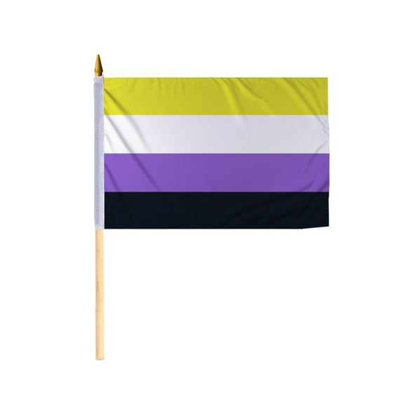 Promopatriot Gender Non-Binary Pride Stick Flag 12x18 inch Stick Flag Sewn Edges Fade Resistant Polyester Handheld 24" Wood Stick Flag