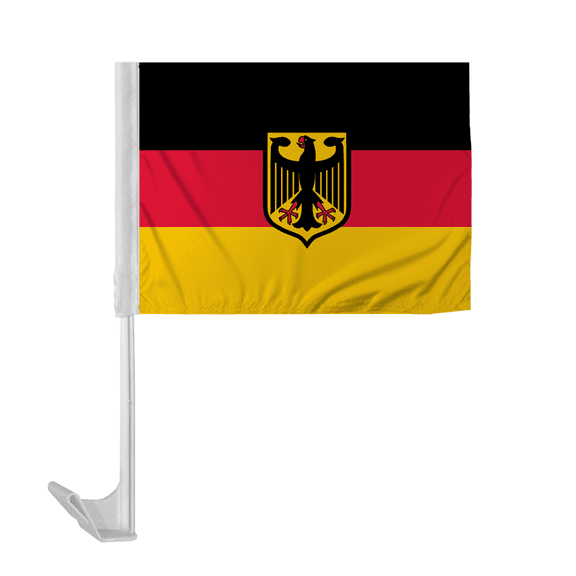 Promopatriot Germany with Seal Car National Flag 12x16 inch Economy Polyester Fabric Double Stitched 17" Plastic Flexible Pole