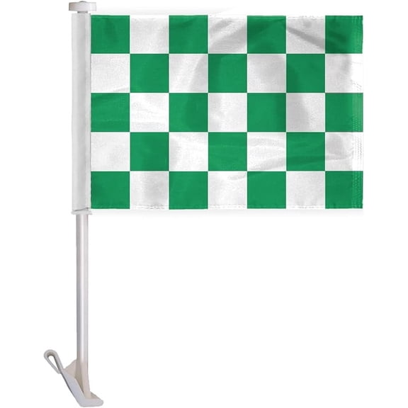 Promopatriot Green White Checkered Car Flag 10.5x15 inch Polyester 19" Window Pole