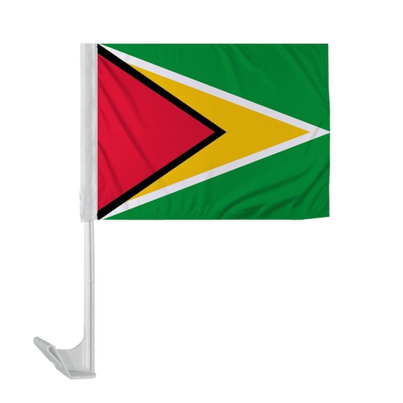 Promopatriot Guyana Car National Flag 12x16 inch Economy Polyester Fabric Double Stitched 17" Plastic Flexible Pole