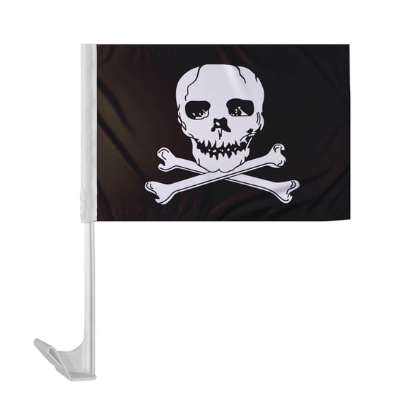 Promopatriot Jolly Roger Pirate Car Flag 12' x 16' inch Printed Polyester with 17" Flexible Pole