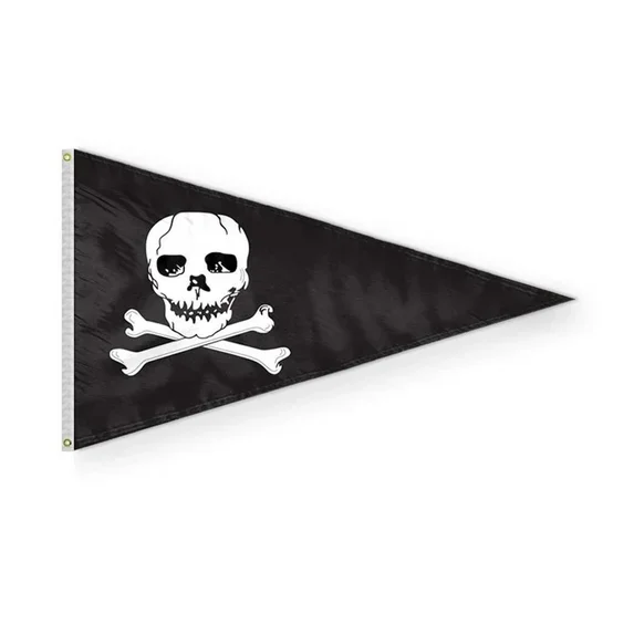 Promopatriot Jolly Roger Pirate Pennant 2' x 3' Flag 200D Nylon with Brass Grommets and Stitched Edges
