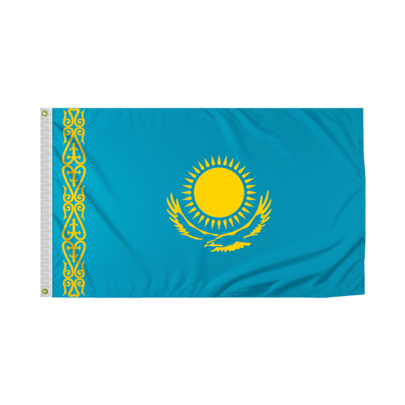 Promopatriot Kazakhstan Country Flag 3x5 Ft Outdoor Nylon Double Stitched Edges Canvas Header Brass Grommets 3'x5' Kazakhstan