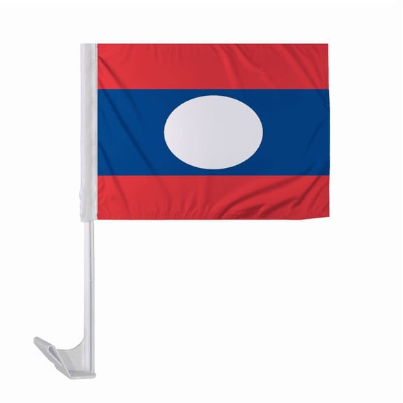 Promopatriot Laos Car National Flag 12x16 inch Economy Polyester Fabric Double Stitched 17" Plastic Flexible Pole