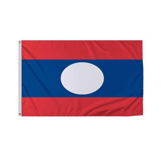 Promopatriot Laos Country Flag 5x8 Ft Outdoor Nylon Double Stitched Edges Canvas Header Brass Grommets Fade Resistant & Vivid Colors