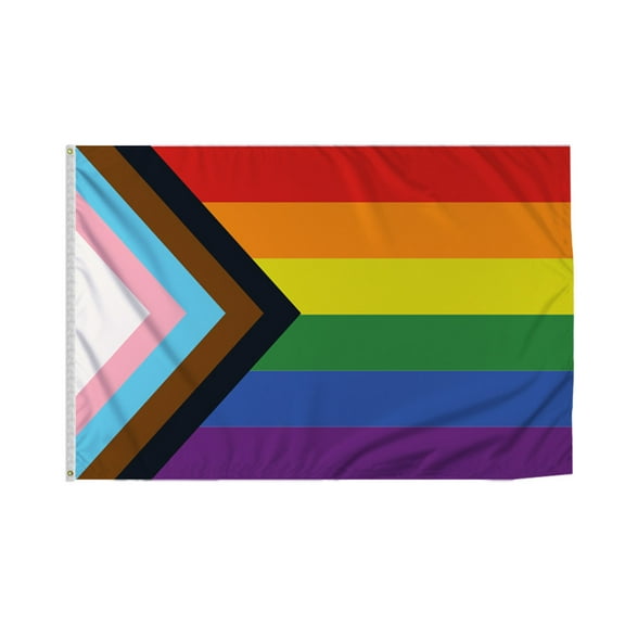 Promopatriot Large Progress Pride Flag 8x12 Ft Printed 200D Nylon Rope Thimble Brass Grommet Stitched Edges Fade Proof Sharp Colors - Large Size Outdoor Pride flag
