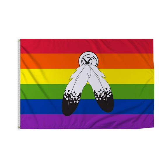 Promopatriot Large Two-Spirit Pride Flag 8x12 Ft Printed 200D Nylon Rope Thimble Brass Grommet Stitched Edges Fade Proof Sharp Colors - Large Size Outdoor Pride flag