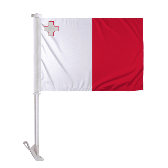 Promopatriot Malta Car Flag 10.5x15 inch Premium Super Knit Polyester Fabric Double Sided Stitched 19" Plastic Unbreakable Stiff Pole