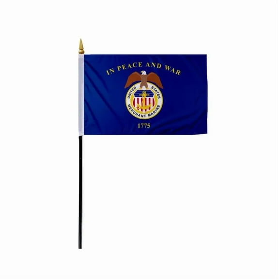 Promopatriot US Merchant Marine 4x6 inch Small Stick Flag Durable Handheld Polyester with Stitched Edges