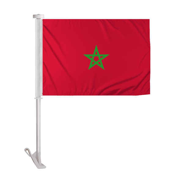 Promopatriot Morocco Car Flag 10.5x15 inch Premium Super Knit Polyester Fabric Double Sided Stitched 19" Plastic Unbreakable Stiff Pole